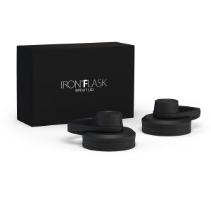 IRON FLASK Replacement Spout Lids for Wide Mouth Insulated Water Bottles, 2-Pack Leak Proof Sports Caps, Midnight Black