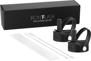 IRON FLASK Replacement Flex Straw Lids for Wide Mouth Insulated Water Bottles, 2-Pack with 4 Straws and 2 Cleaning Brushes, BPA Free